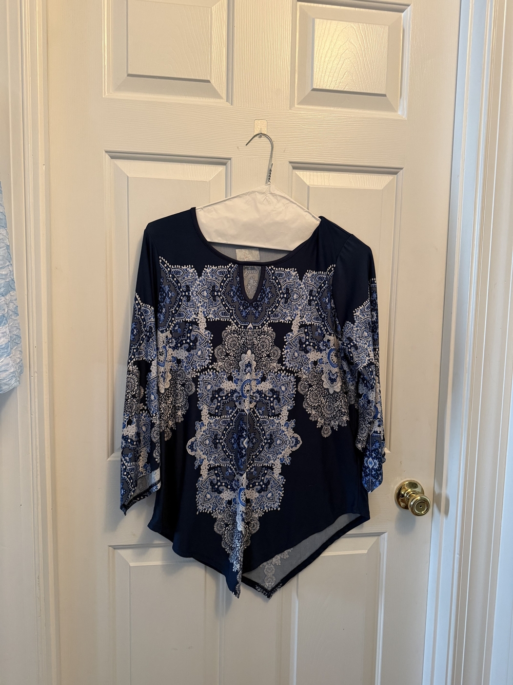Women's Navy Blue Paisley-Print Blouse